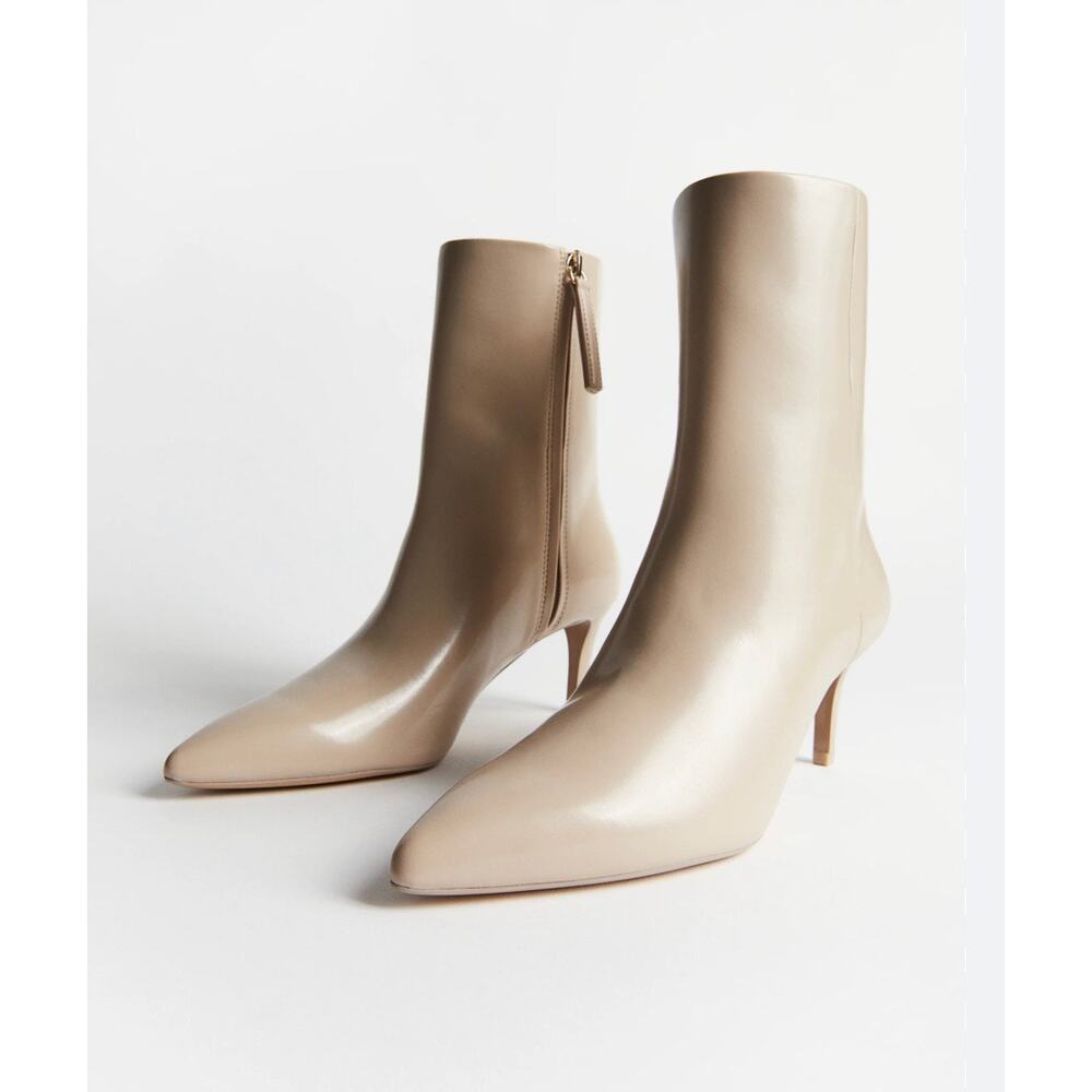 H&M Minimalist Beige Kitten Heel Pointed Toe Booties 8